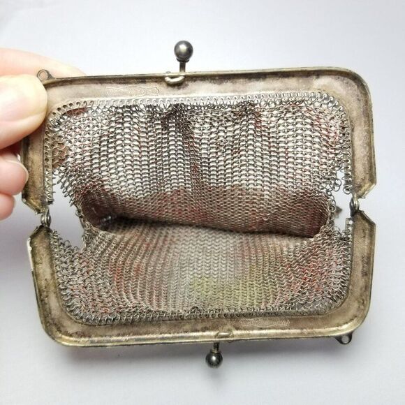 Antique Whiting and Davis Silver Tone Chain Link Mesh Metal Bag with Some Color - Picture 4 of 9
